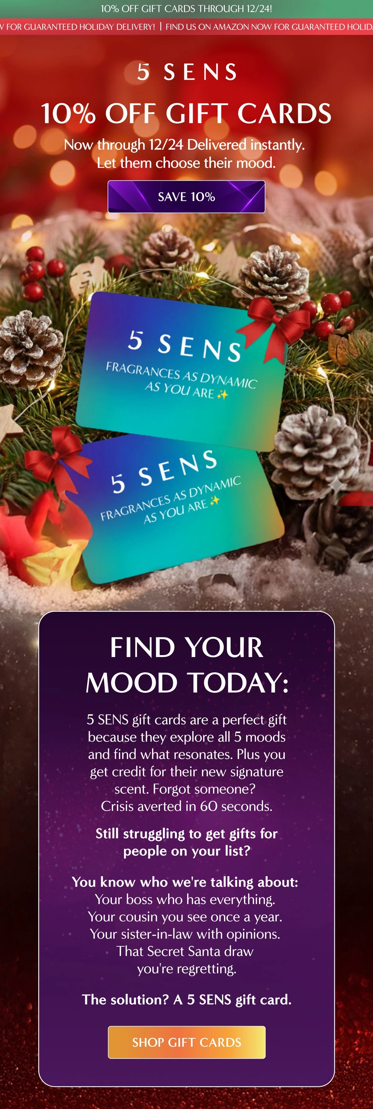 5 SENS Holiday gift cards email design