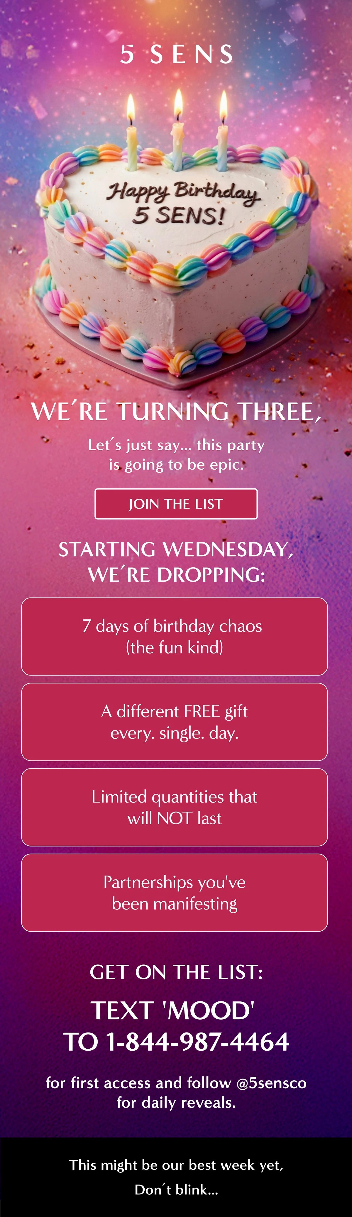 5 SENS Third birthday announcement email design