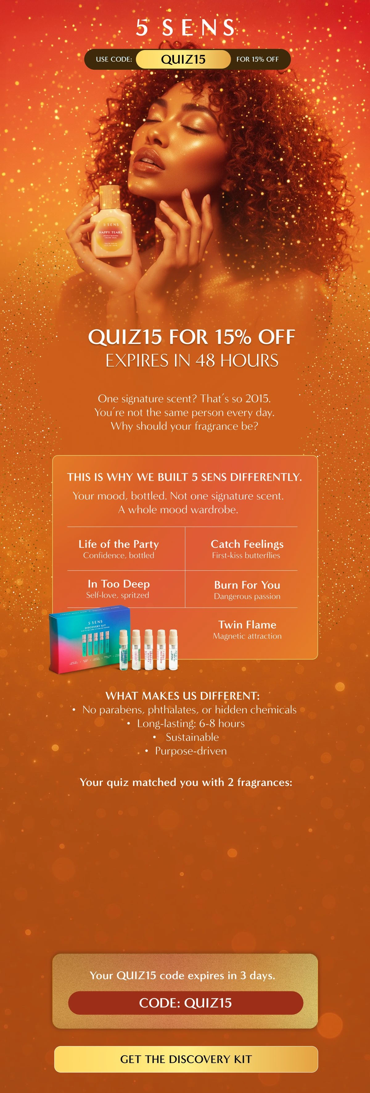 5 SENS Quiz matches: brand story email design